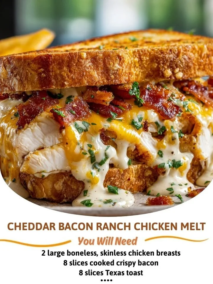 Cheddar Bacon Ranch Chicken Melt with crispy bacon and melted cheddar cheese