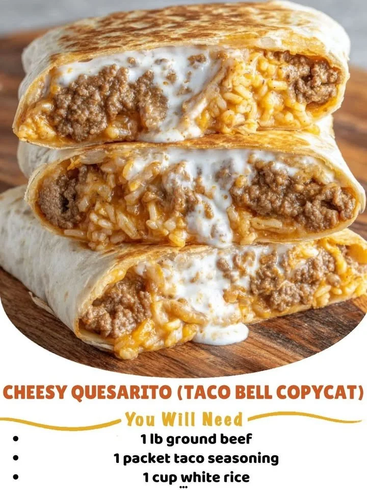 Cheesy Quesarito taco bell copycat recipe served with toppings