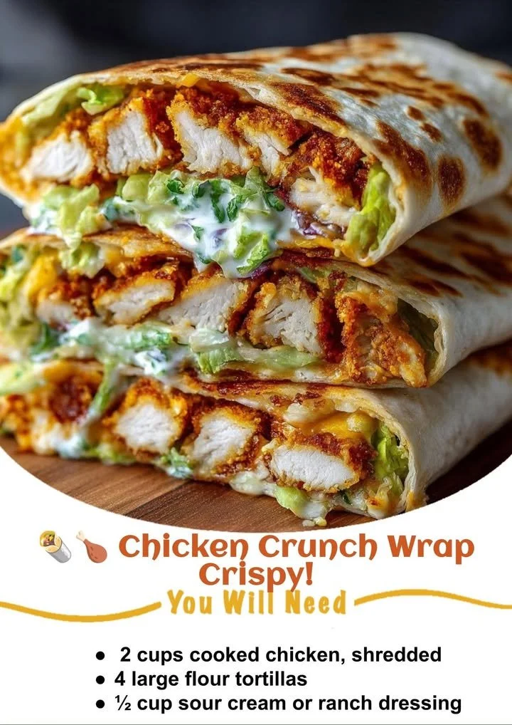 Delicious Chicken Crunch Wrap filled with chicken, veggies, and crispy toppings