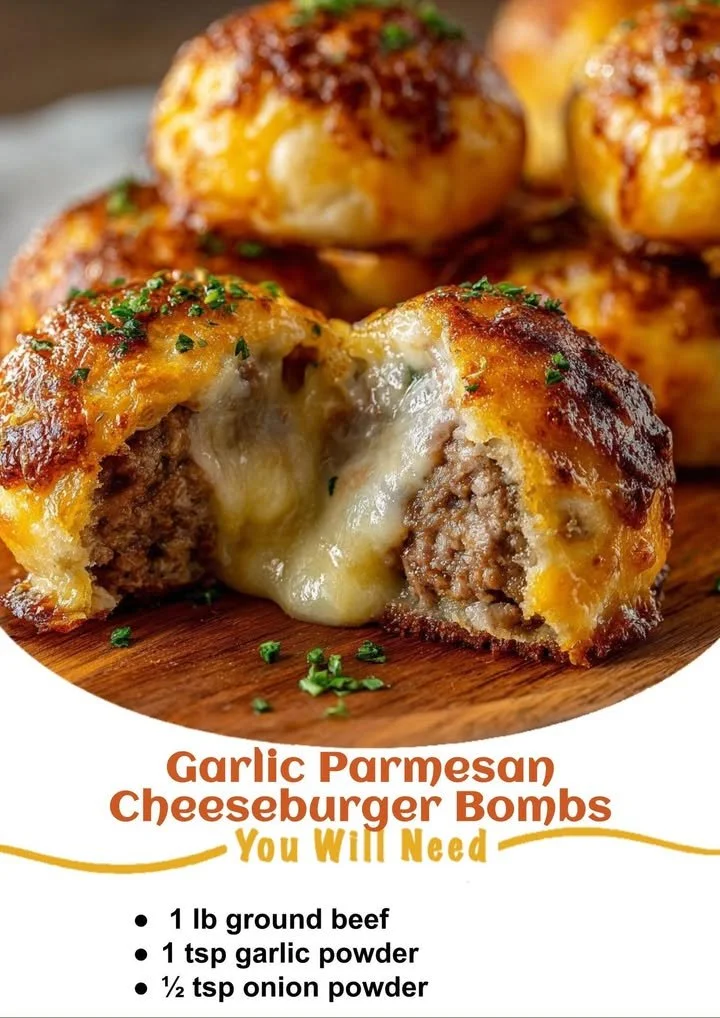Delicious Garlic Parmesan Cheeseburger Bombs ready to be served.
