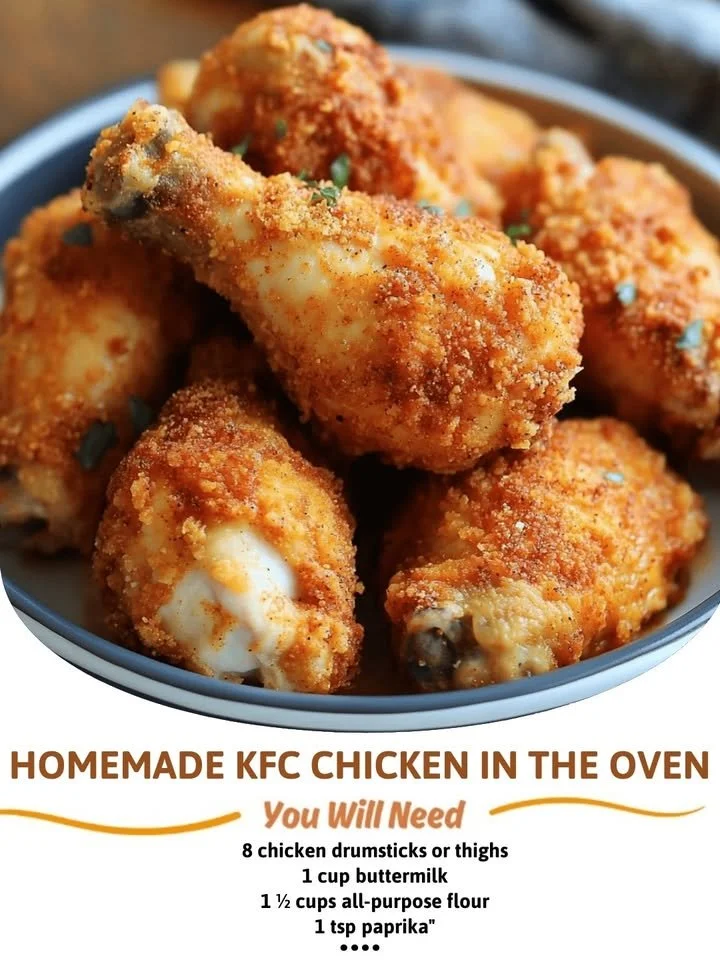 Homemade KFC chicken cooked in the oven, golden and crispy.