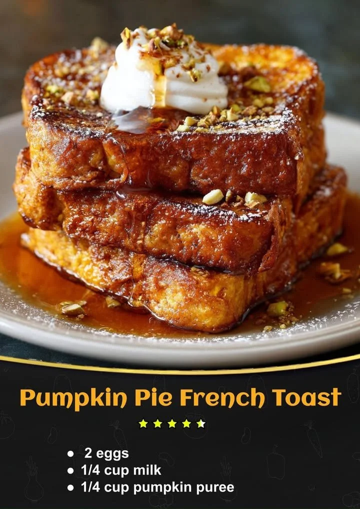Delicious Pumpkin Pie French Toast served with whipped cream and spices