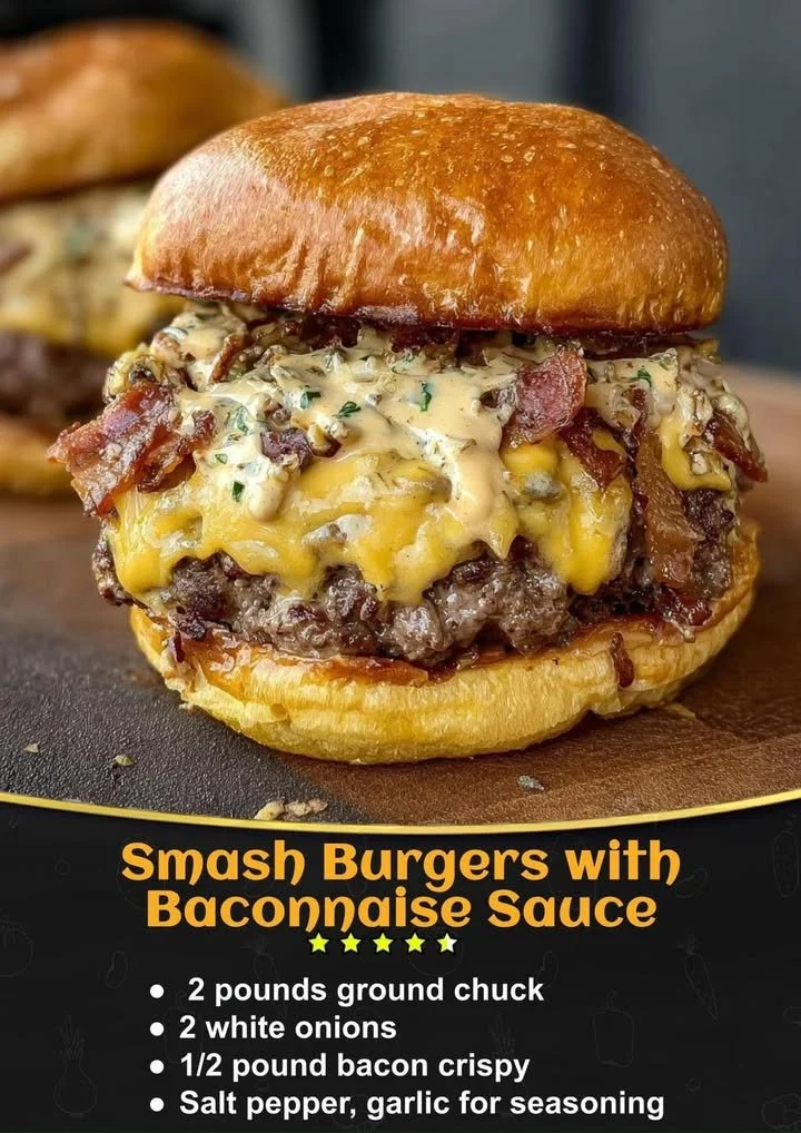 Delicious smash burgers served with baconnaise sauce