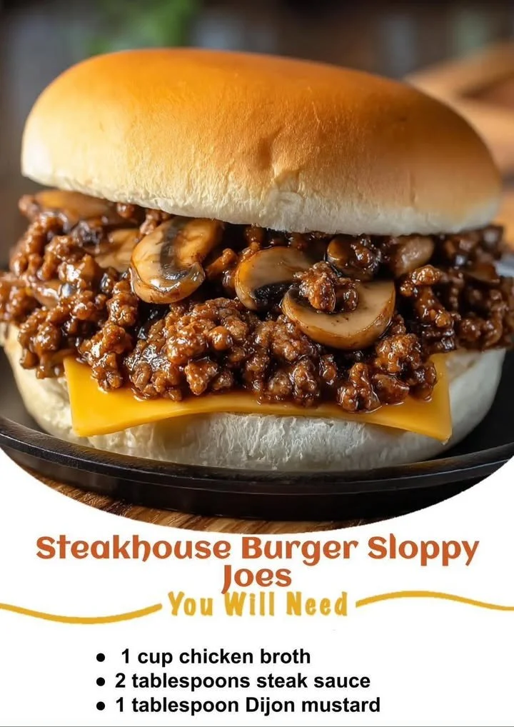 Delicious Steakhouse Burger Sloppy Joes topped with cheese and fresh ingredients