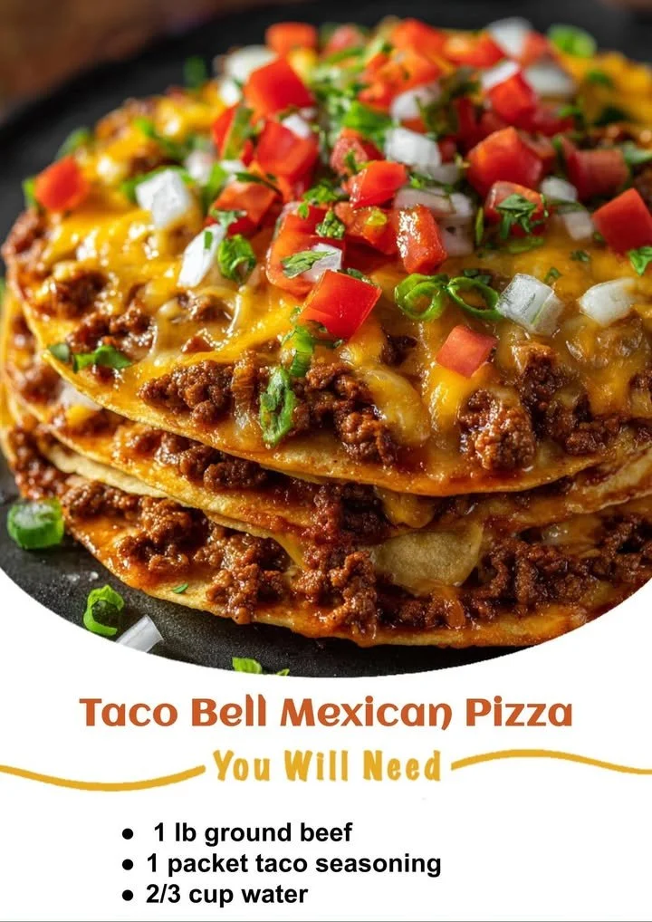 Delicious homemade Taco Bell Mexican Pizza copycat recipe featuring crispy tortillas and savory toppings.