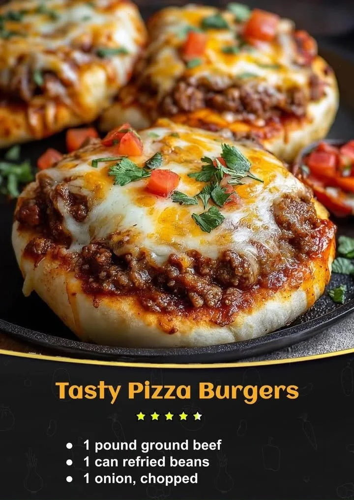 Delicious pizza burgers with melted cheese and fresh toppings